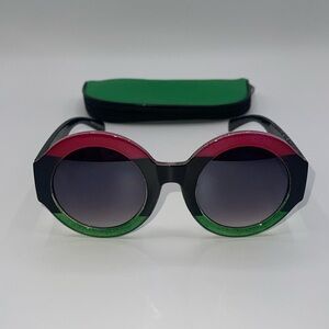 Brand new cute round sunglasses red/black/green sparkle